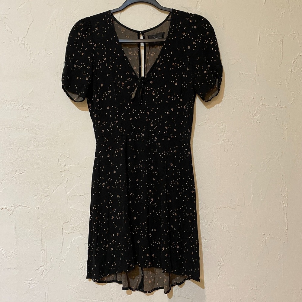 Reformation Mini Dress FITS size 2 Black Floral Ditsy Short Tie Front LBD